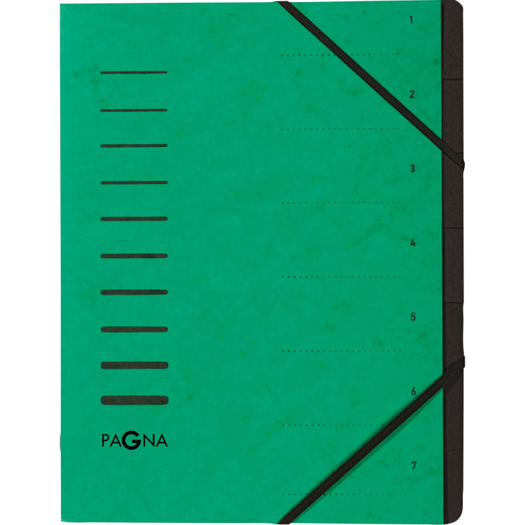 Pagna sorting folder 7 compartments pressboard green