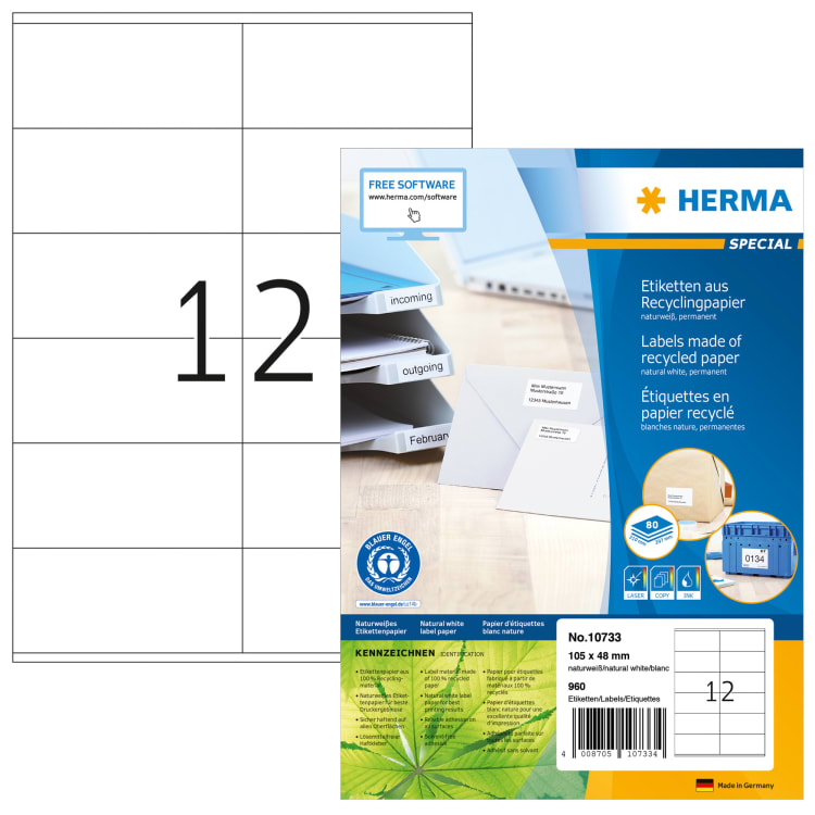 Herma label recycled 105x48 mm 960 pieces natural white