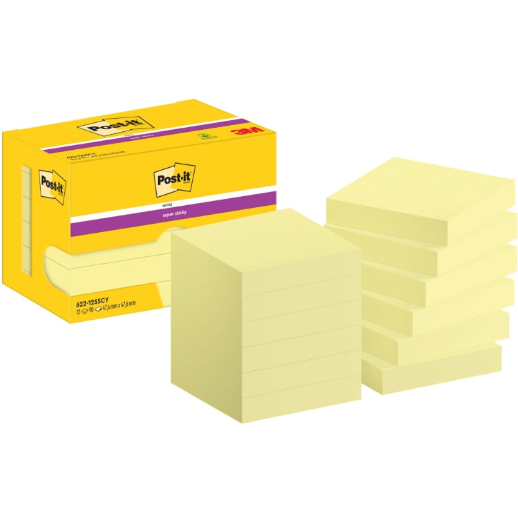 Post-it sticky notes Super Sticky 47.6x47.6 mm 12x90 sheets yellow