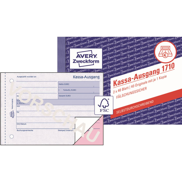 Avery Zweckform Kassa-Ausgangsbuch DIN A6 quer 2fach