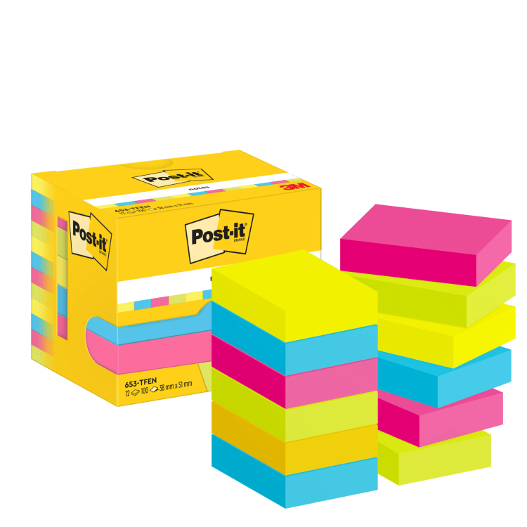 Post-it sticky notes Energetic 38x51 mm 12x100 sheets assorted