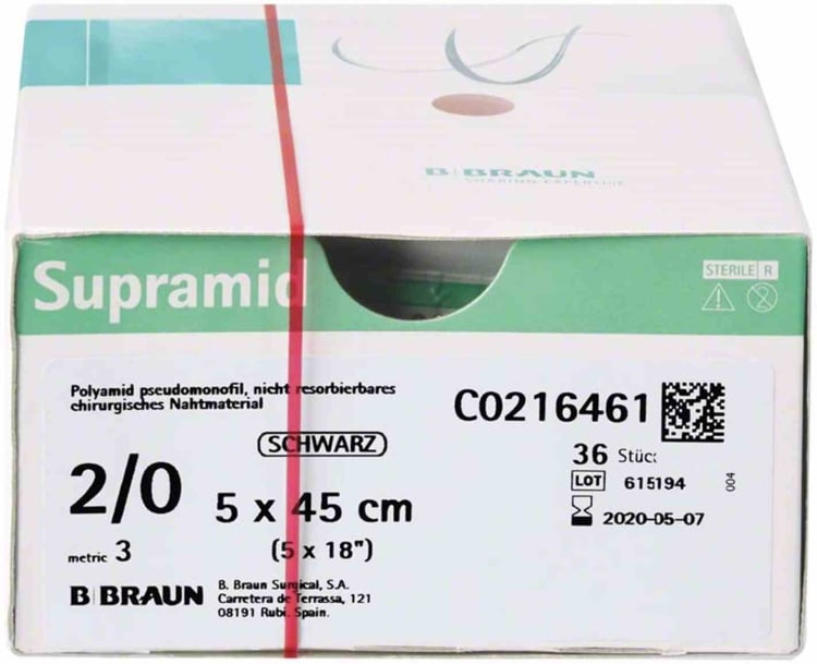 Supramid schwarz KF 2/0 5X45 3Dtz