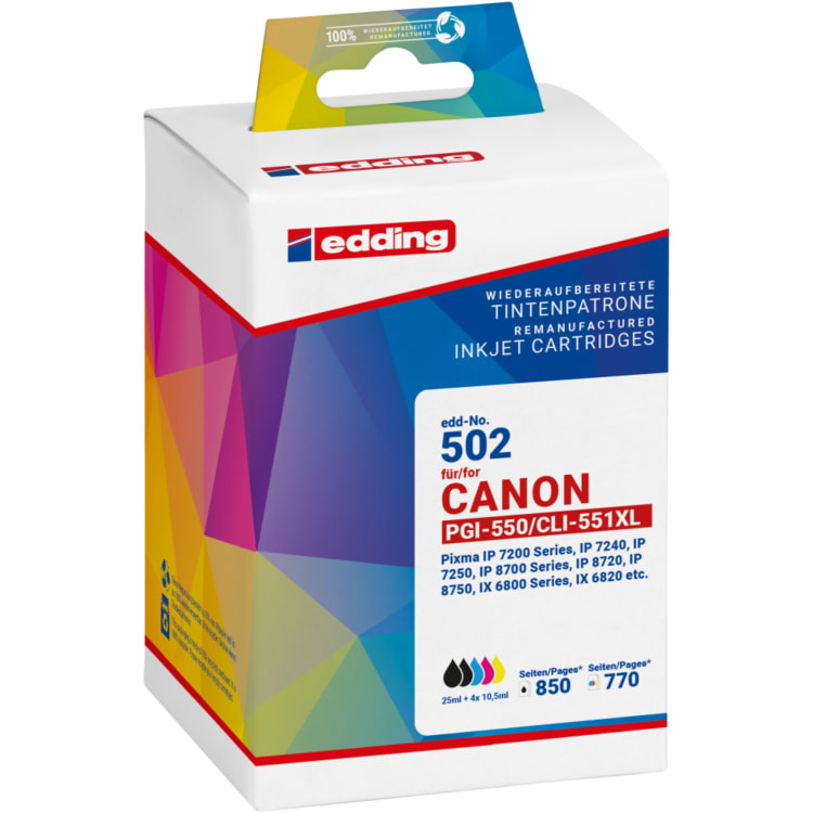 edding ink cartridge compatible with PGI-550XL/CLI-551XL black/cyan/magenta/yellow 5 pieces