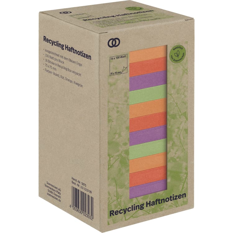 Soennecken oeco recycled sticky notes 75x75 mm 100 sheets 16 pieces assorted