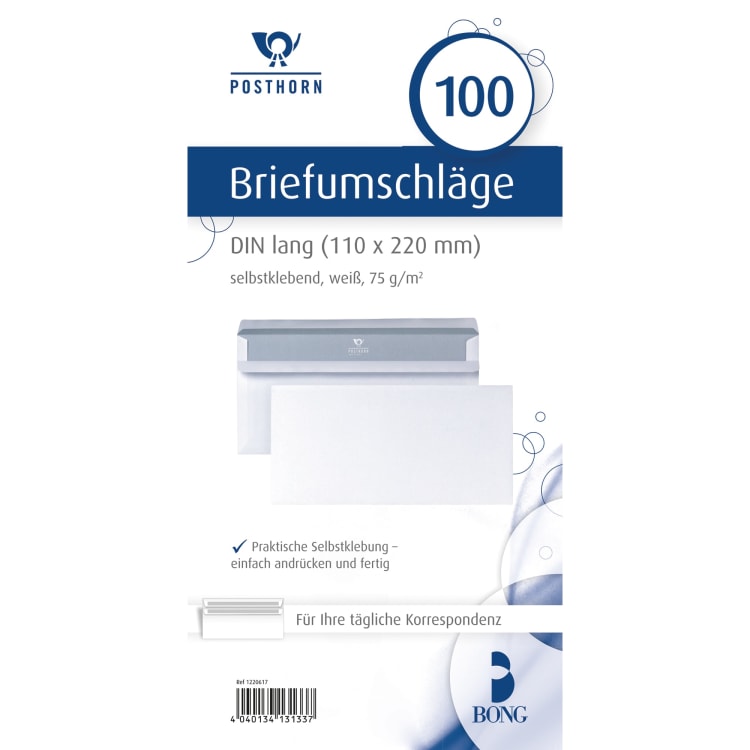 Posthorn envelope DL 75 g without window self-adhesive 100 pieces white