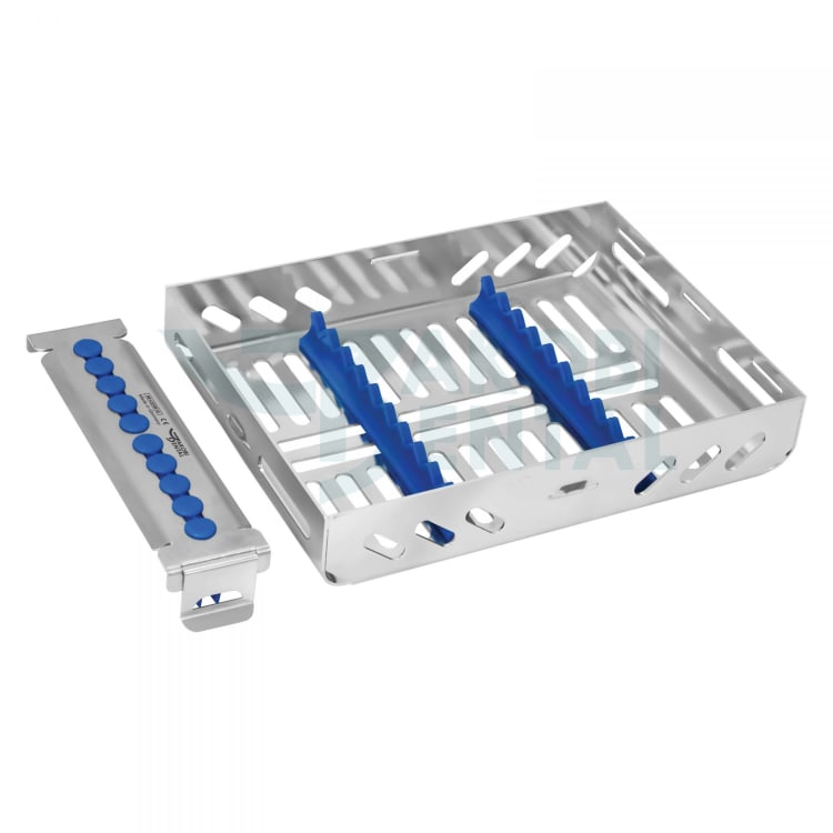 1/2 ECO Cassette for 10 instruments, Dimensions: 143x184x34mm, blue, stainless steel
