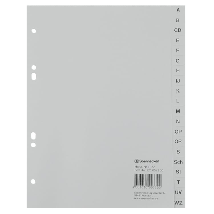 Soennecken index divider set A5 A-Z full height PP grey