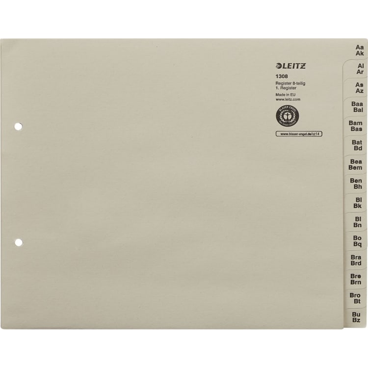 Leitz index divider series A4 A-Z for 8 ring binders half height grey