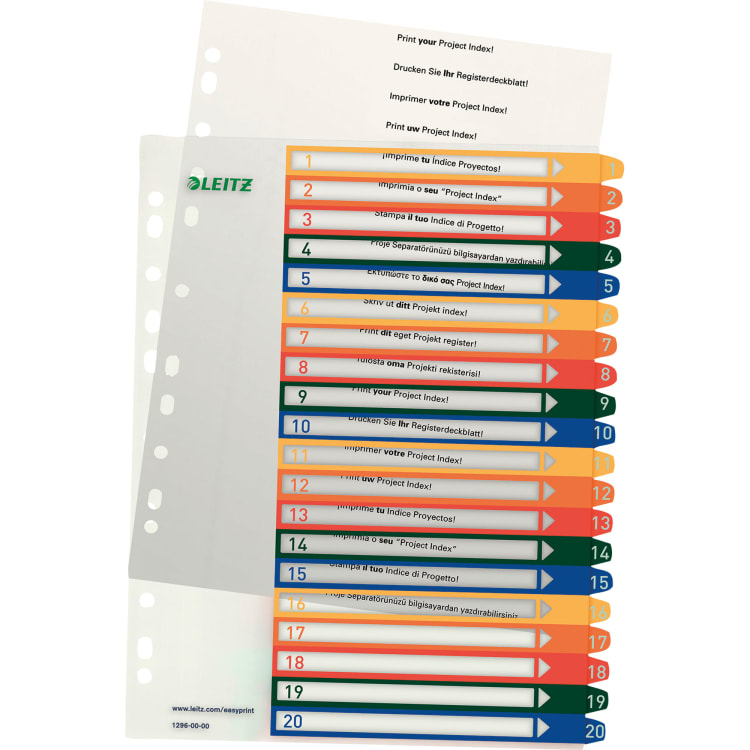 Leitz index divider set A4 PP film PC-printable 1-20 transparent