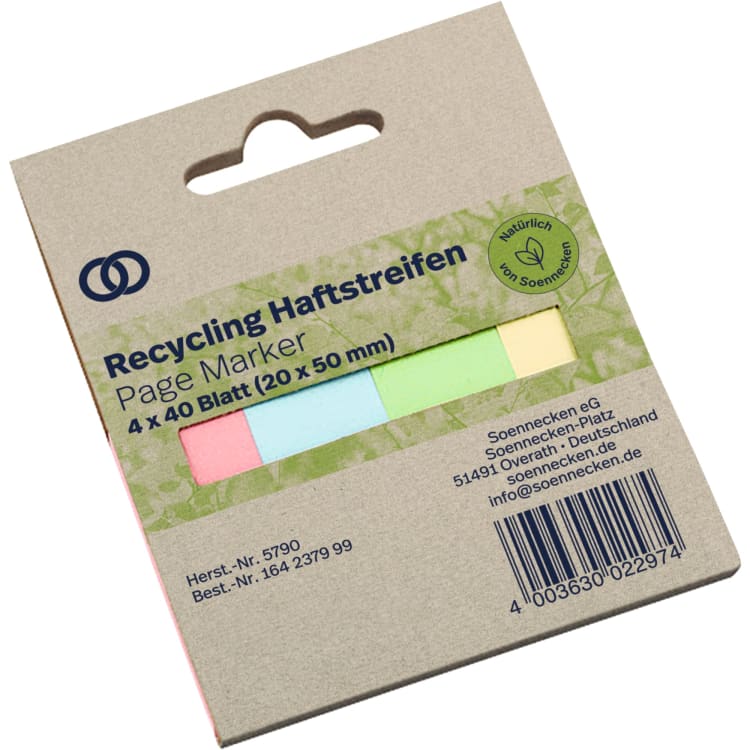 Soennecken oeco recycled index tabs 20x50 mm 40 sheets 4 pieces assorted