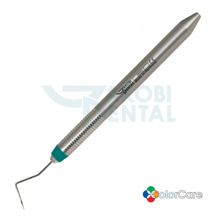 Periodontal probe WHO with Ball Tip, marking: 3.5 - 5.5 - 8.5 - 11.5mm, ColorCare handle # 7, Colour: turquoise