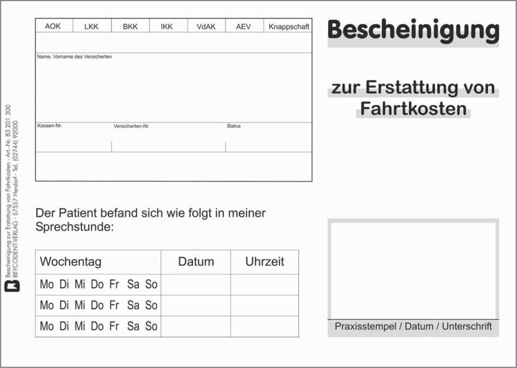 Bescheinigung Fahrtkosten 100St