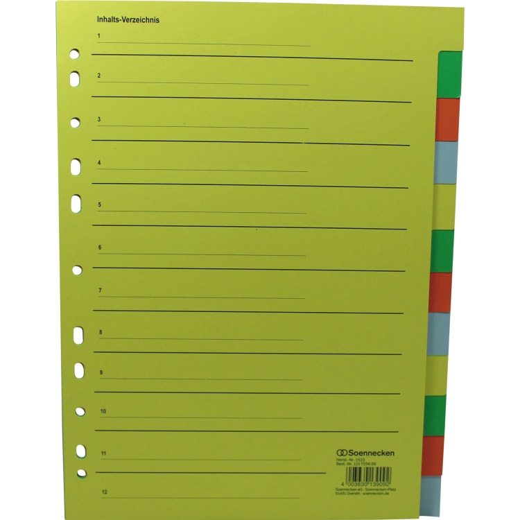 Soennecken index divider set blank 22.5x29.7 cm full height recycled