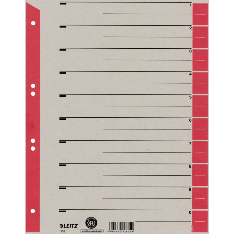 Leitz divider sheet A4 cardboard tab 25 pieces red