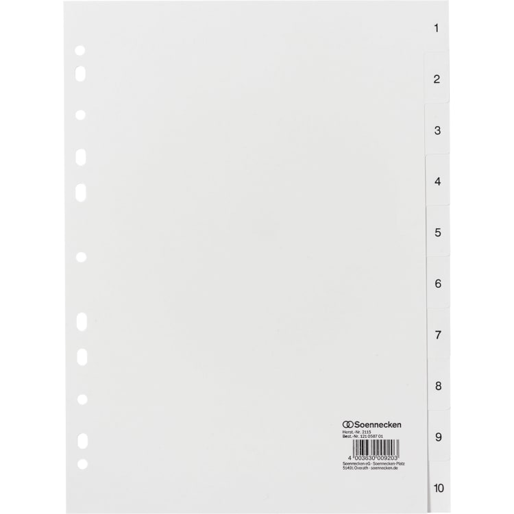 Soennecken index divider set A4 1-10 full height PP white