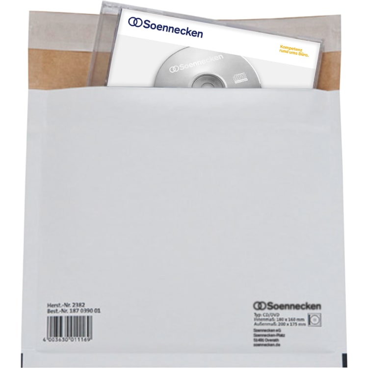 Soennecken CD/DVD mailing bag peel & seal cardboard white