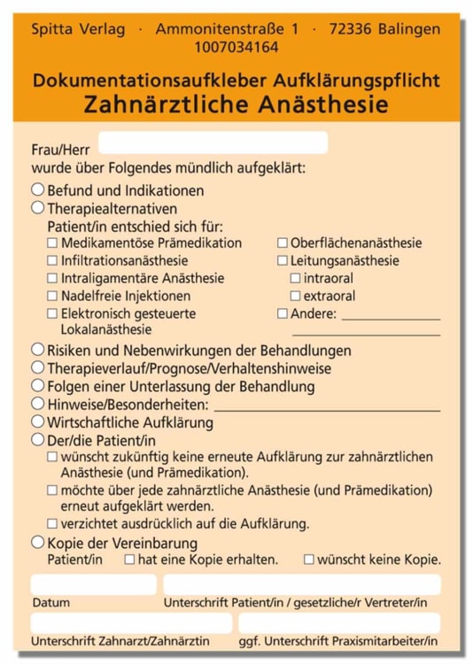Doku-Aufkleb.Zahnärztl.Anästhesie 50St