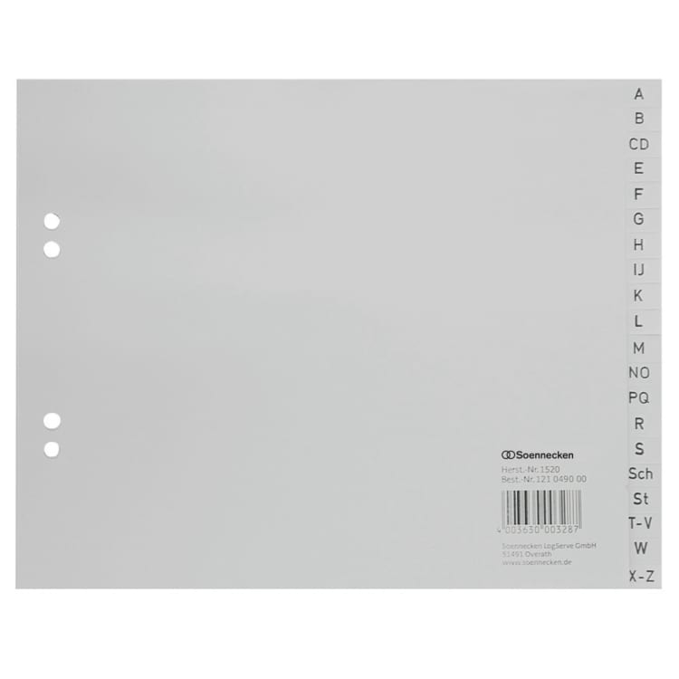 Soennecken index divider set A4 A-Z half height PP grey