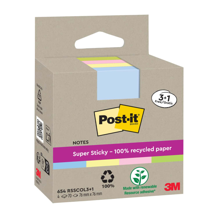 Post-it sticky notes Super Sticky 76x76 mm 70 sheets 4 pieces assorted