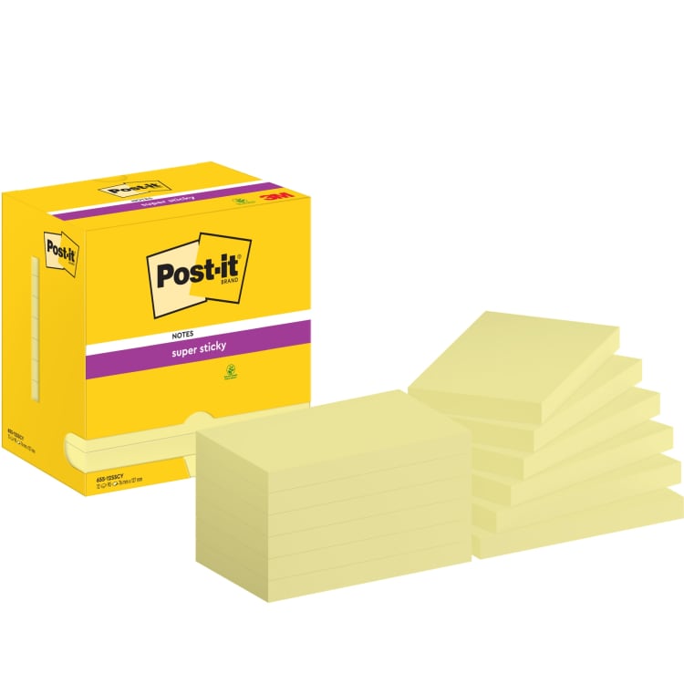 Post-it sticky notes Super Sticky 127x76 mm 12x90 sheets yellow