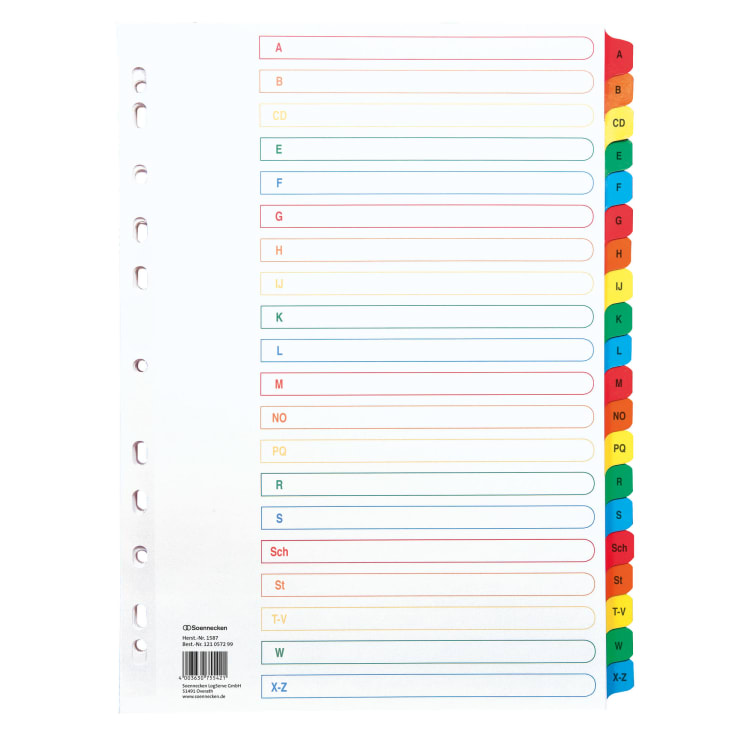 Soennecken index divider set A4 A-Z full height cardboard coloured