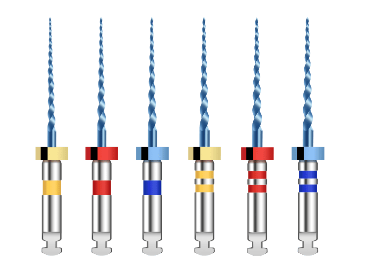 Set endodontische vijlen IMMATURE BLUE 16 mm - Bondent, Vijlafmetingen: 20/4 geel, één streep
