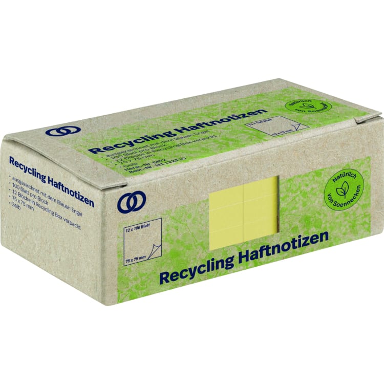 Soennecken oeco recycled sticky notes 75x75 mm 100 sheets 12 pieces yellow
