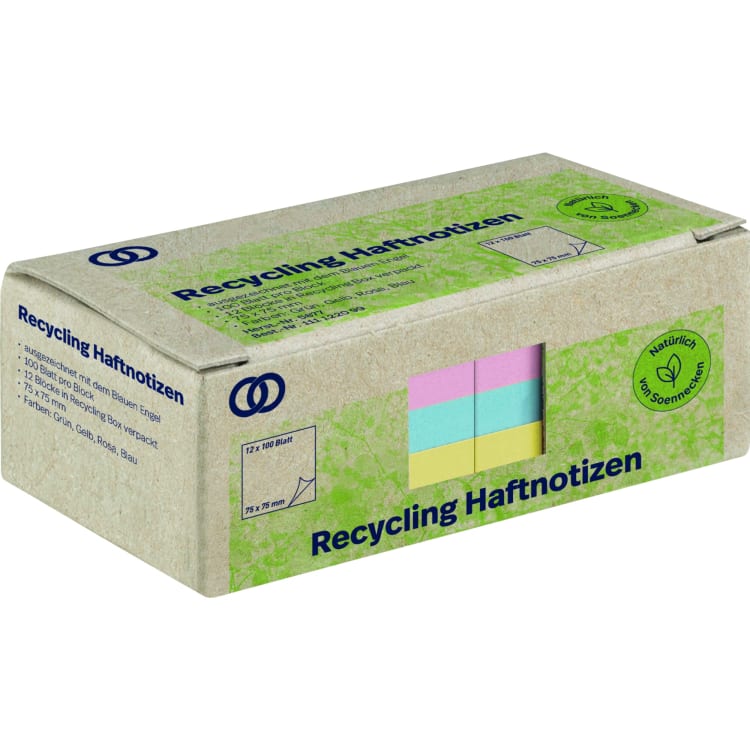 Soennecken oeco recycled sticky notes 75x75 mm 100 sheets 12 pieces assorted