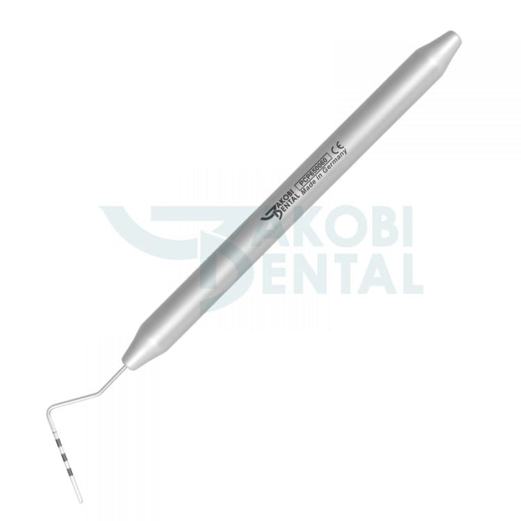 Perforation/Implant depth probe PCP 6500 marking: 8-10-12-14-16-18-20, handle # 60-SE, stainless steel