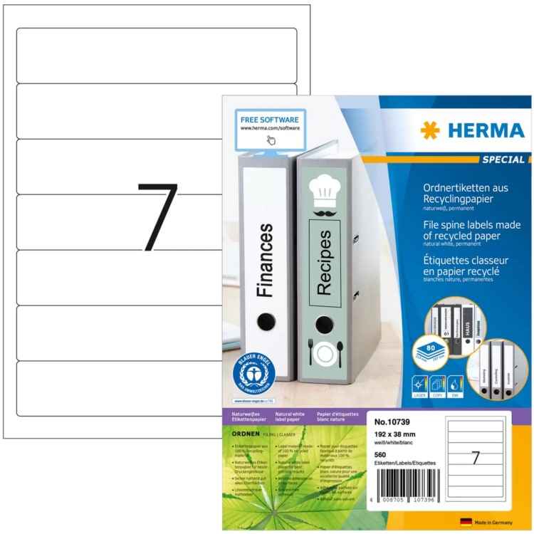 Herma label recycled 192x38 mm 560 pieces natural white