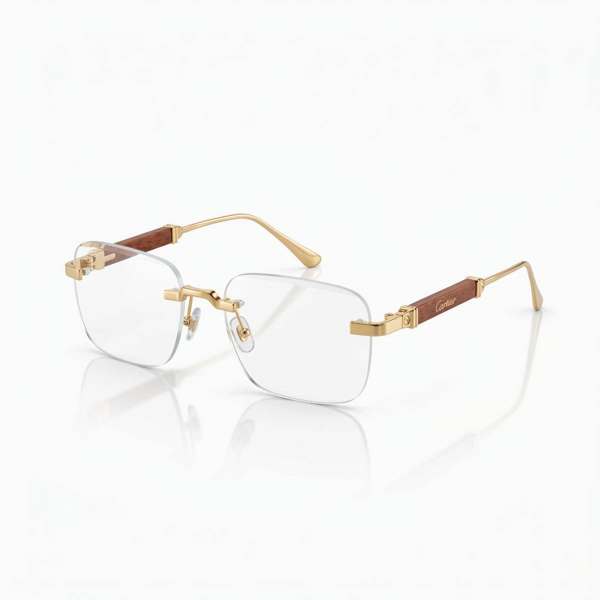Cartier Rimless Wood Temple Eyeglasses