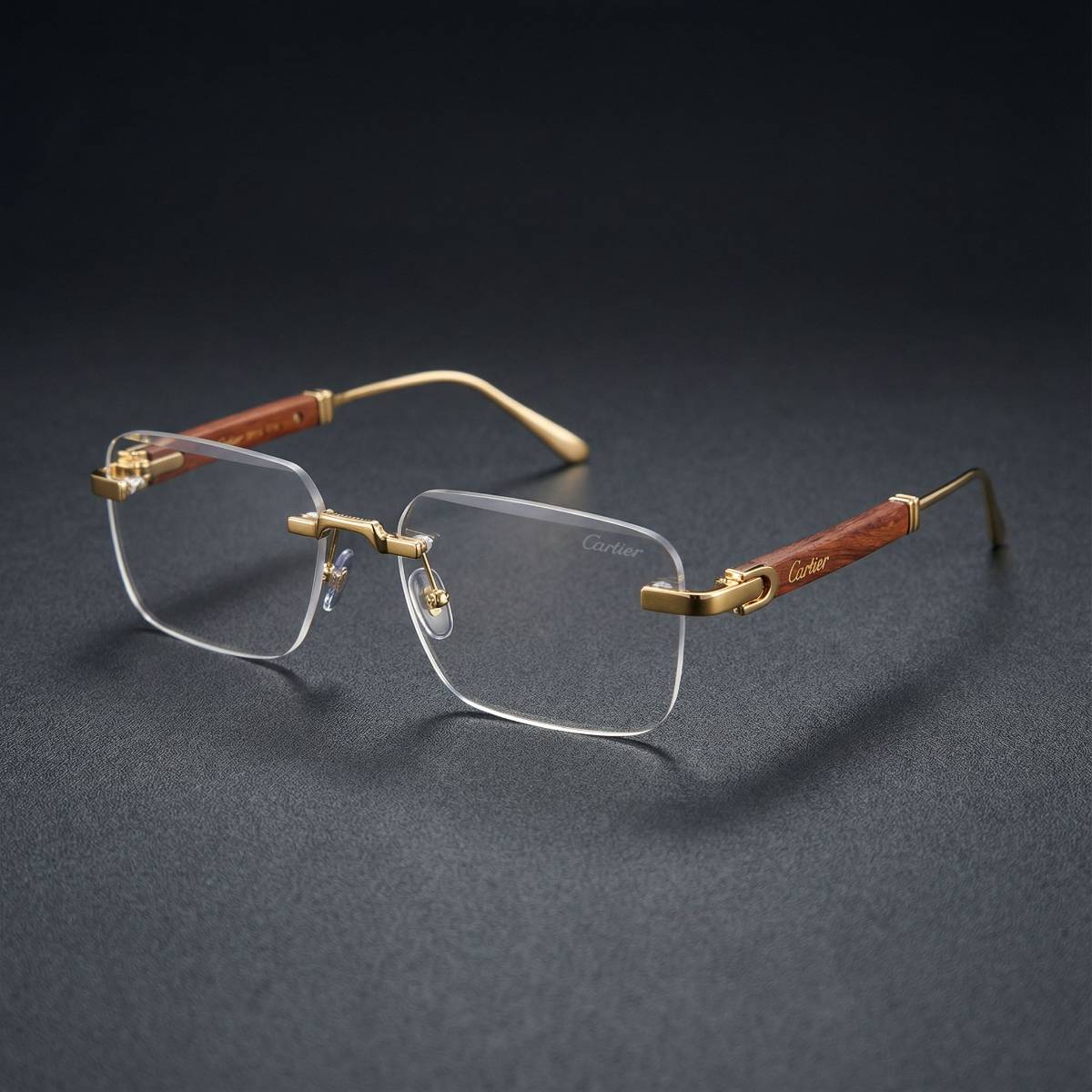 Cartier Rimless Wood Temple Eyeglasses view 2