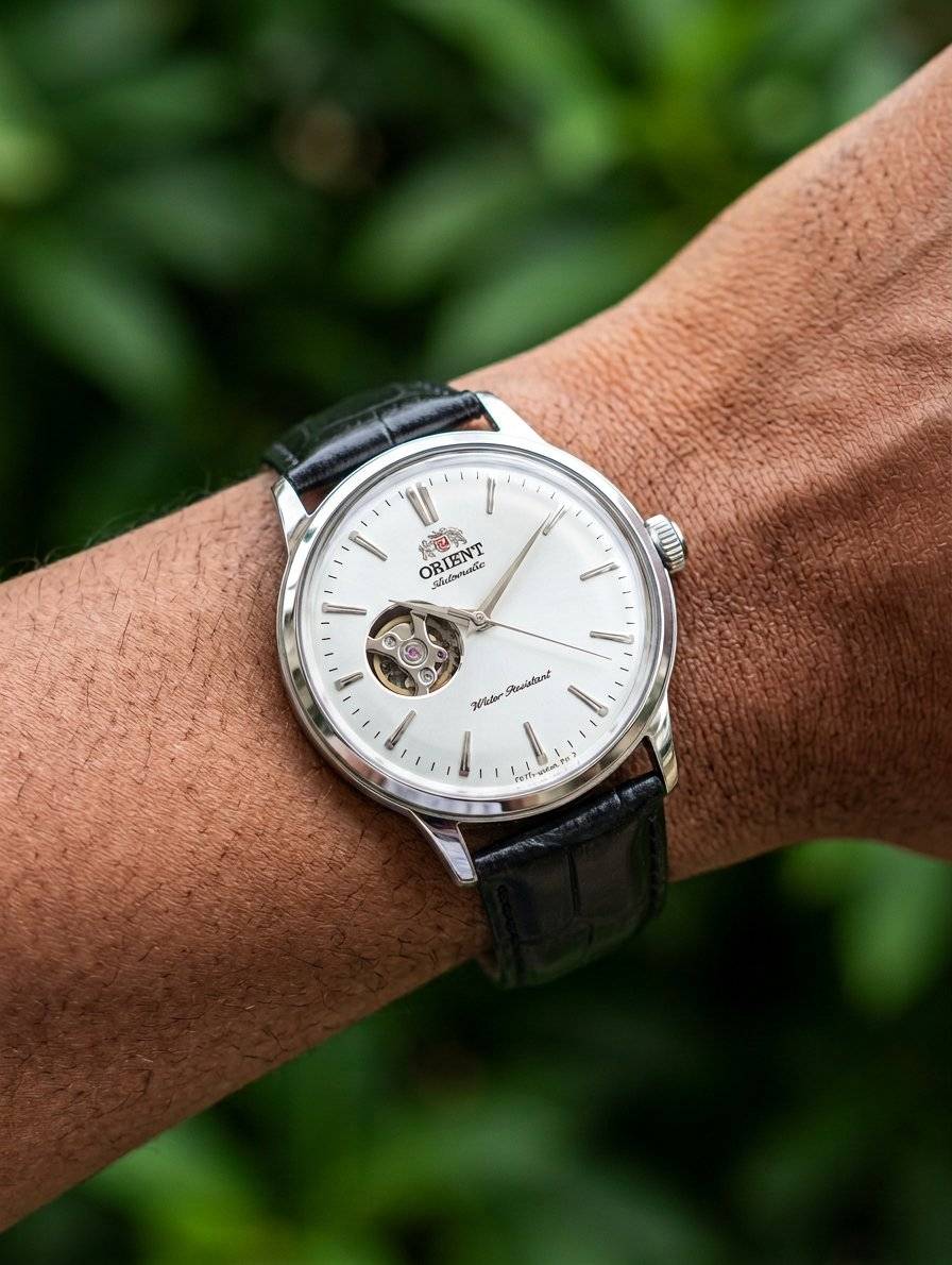 Orient Bambino Open Heart Sliver-Black D-W view 2
