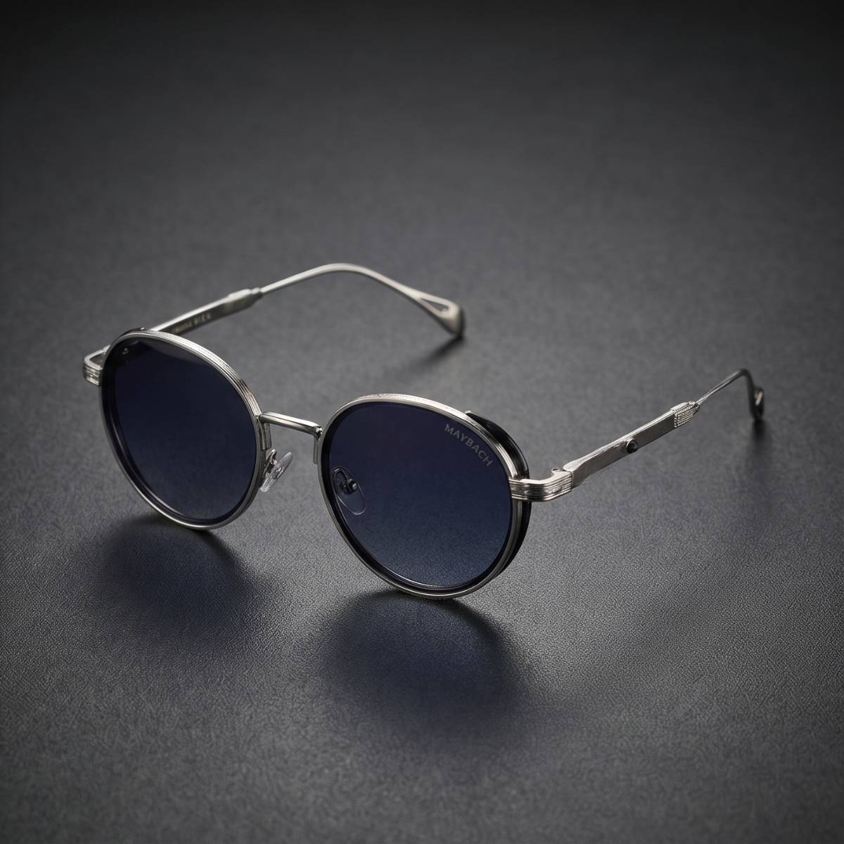 Silver Round Blue Lens Sunglasses view 2