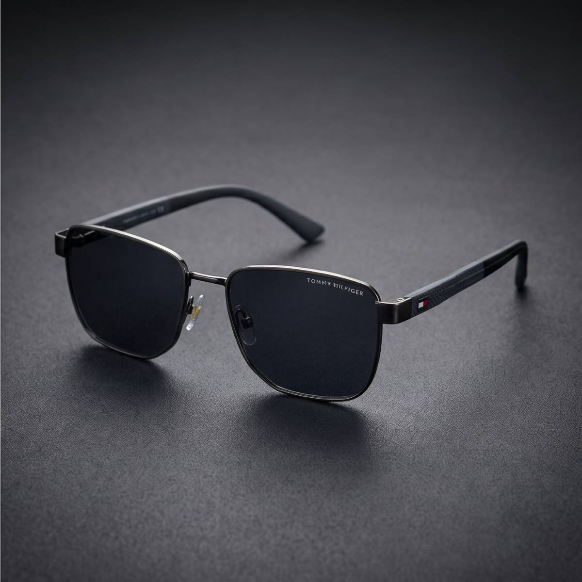 Tommy Hilfiger Square Metal Sunglasses FULL BLACK view 2