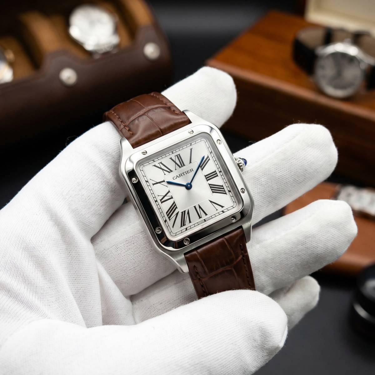 Cartier Santos-Dumont Steel Watch S-B view 1