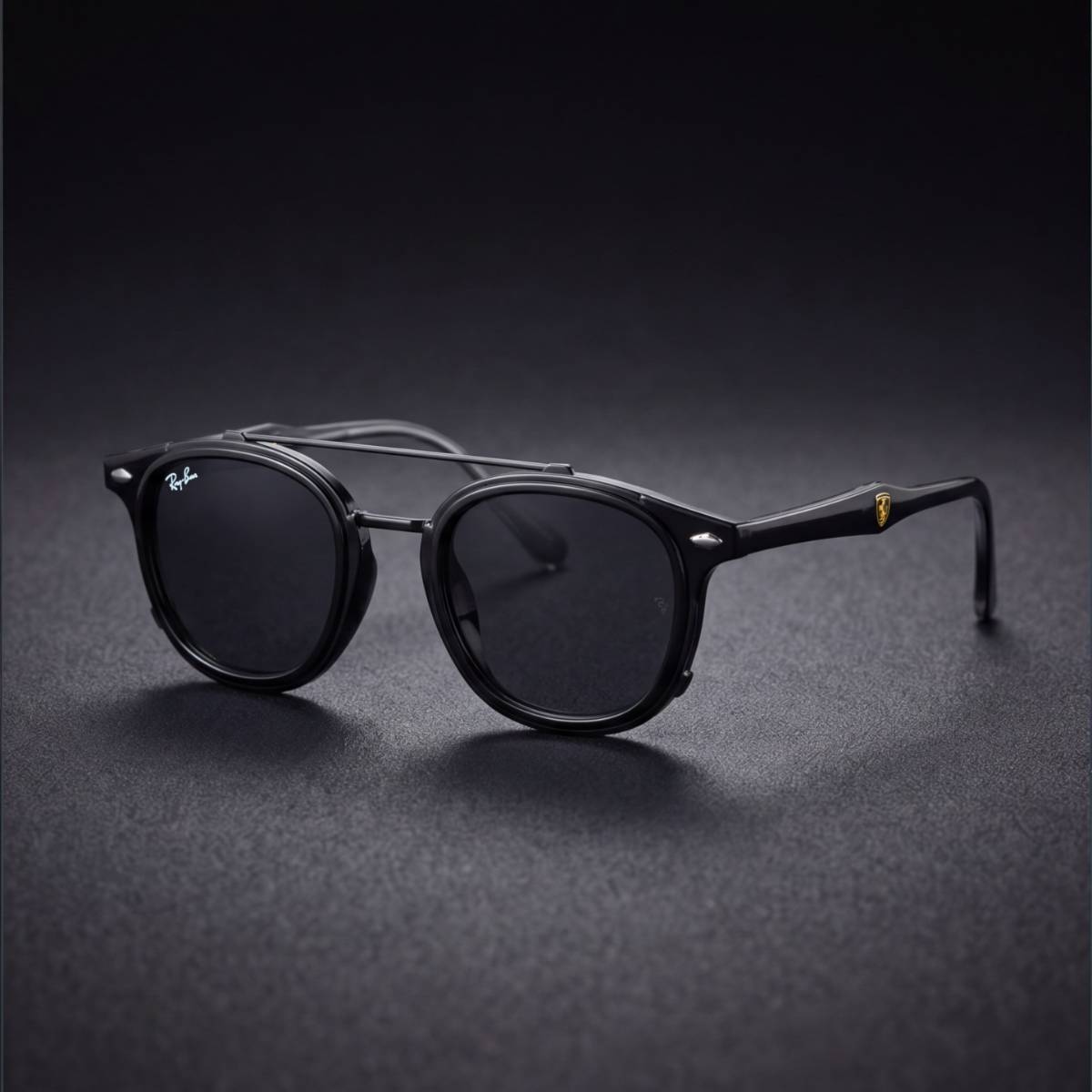 Ray-Ban Ferrari Double Bridge Round full black view 2