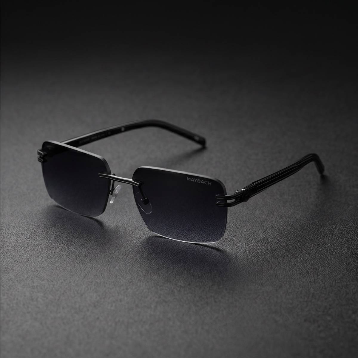 Maybach Rimless Rectangular Sunglasses FULL BLACK view 2
