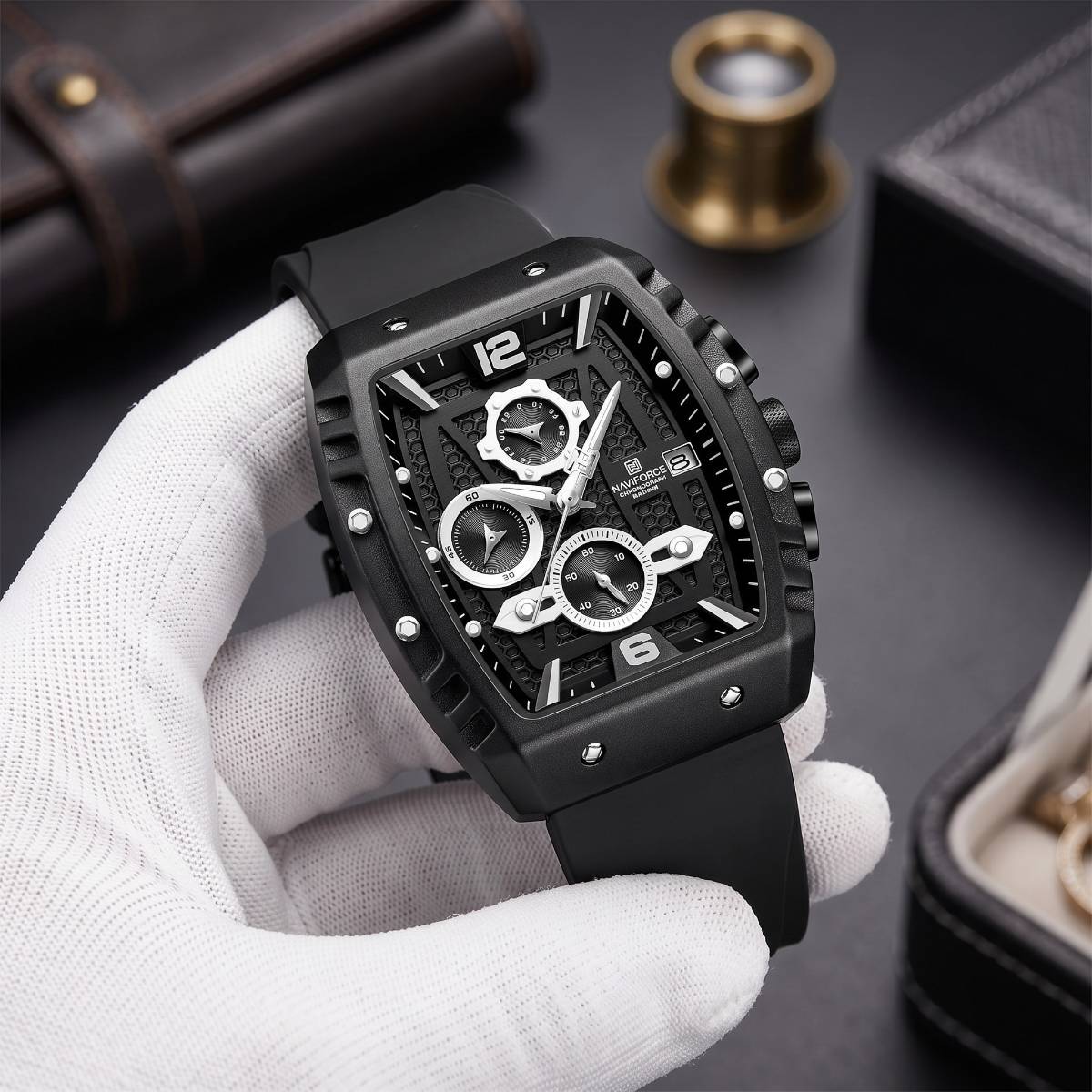 Naviforce Tonneau Chronograph Watch full black
