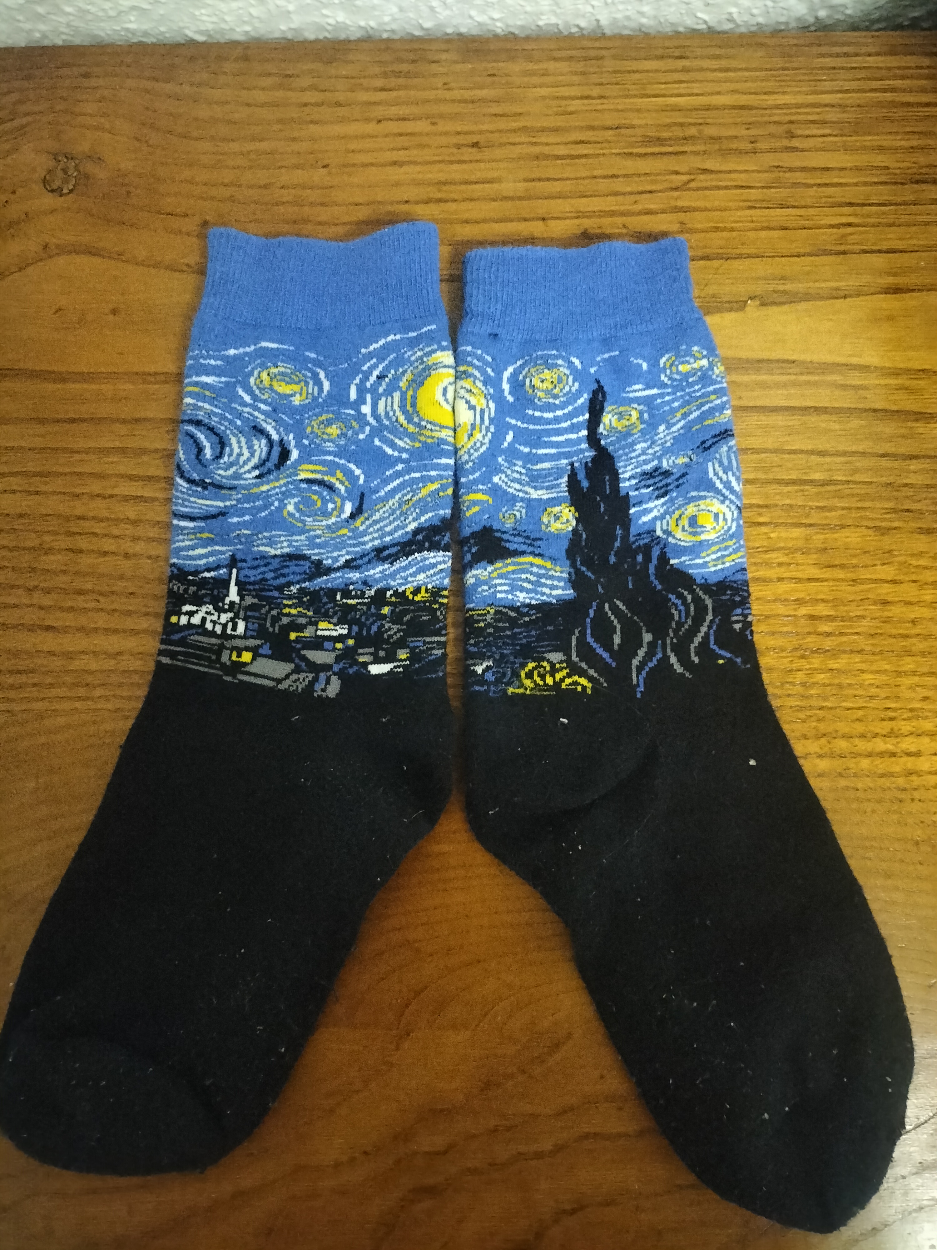 socks with a pattern like Van Gogh's Starry Night.