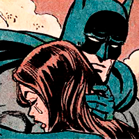Detective Comics issue 411. Bruce, as Batman, with a saddened expression, hugs Talia as she cries in his arms.