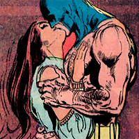 Batman issue 244. Bruce presses Talia to his chest, grabbing her from the waist and the arm, and kisses her for the first time. He's shirtless but still wearing the cowl.