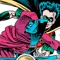 Detective Comics issue 648. Tim, dressed as Robin, humps behind Steph, dressed as Spoiler, in her motorcycle, aggravating her.