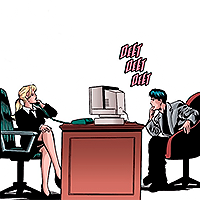 Titans issue 19. Jesse and Dick sit in her office. She's in her C.E.O chair, with her legs crossed, speaking on the phone; he's in civilian blothes, sitting at the other side of the table.
