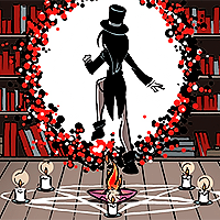 DC Speechless! issue 4. Zatanna entering a portal she summoned by drawing a pentagram in the floor of a library, surrounding it with candles. She's stepping into the portal.