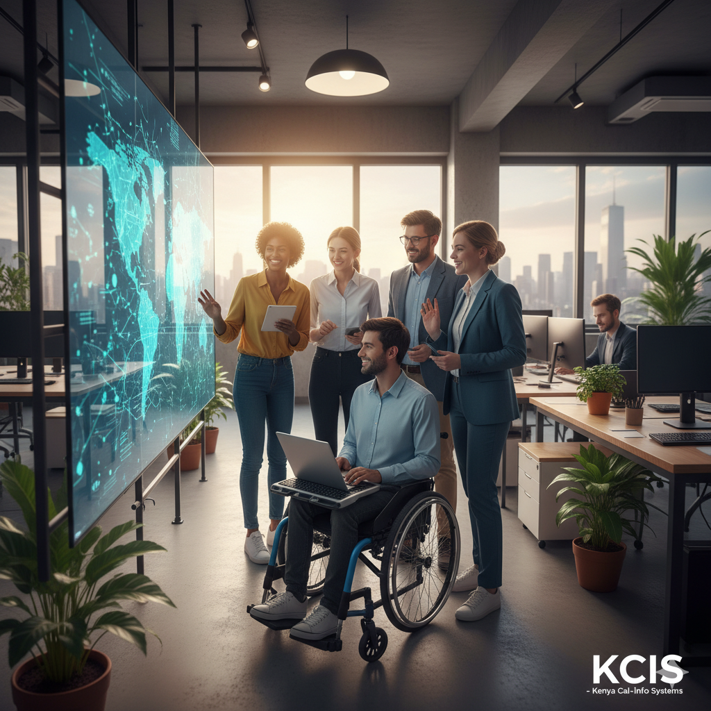 Abstract graphic representing inclusive communication and technology.