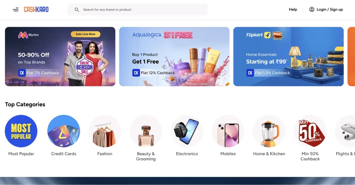 CashKaro homepage - India's largest cashback platform 2026