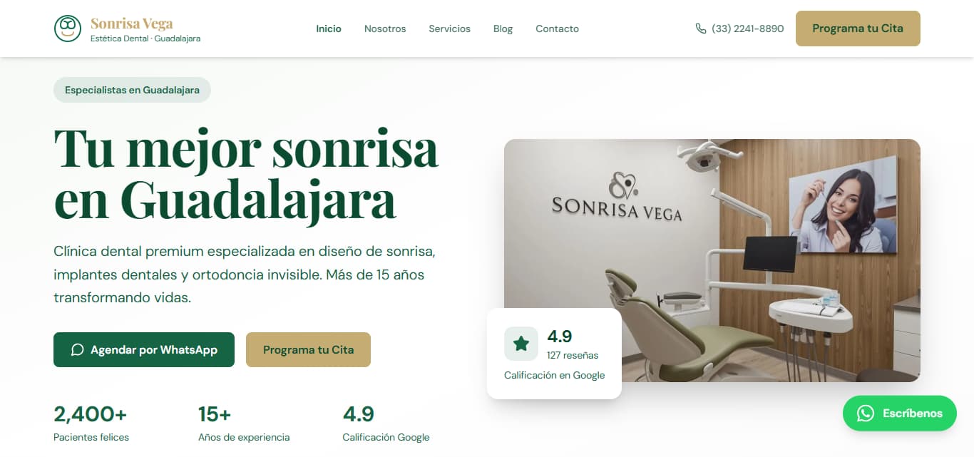 Landing page dentista Sonrisa Vega Guadalajara em espanhol
