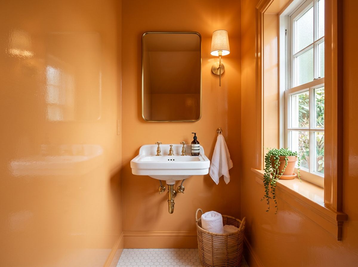 Apricot lacquer guest bathroom