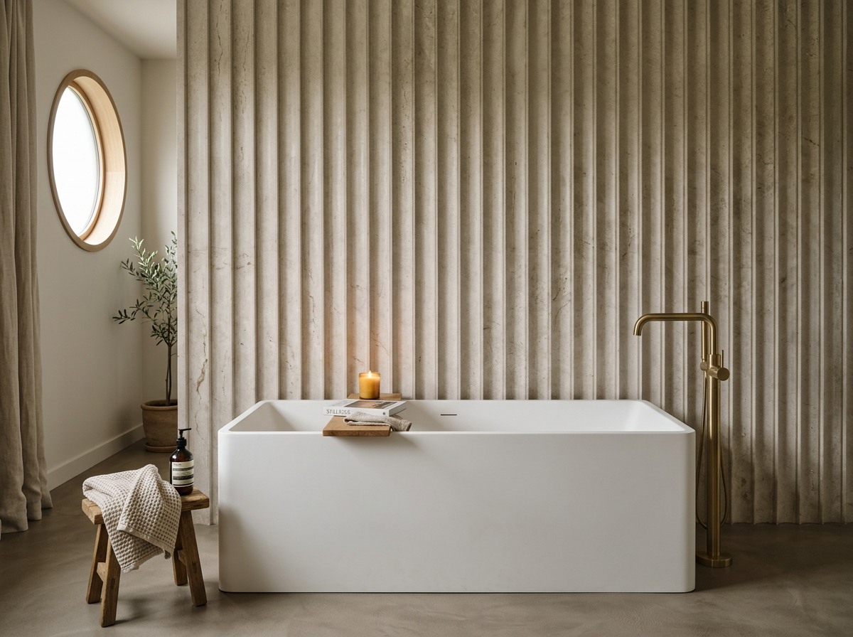 Fluted stone bathroom wall